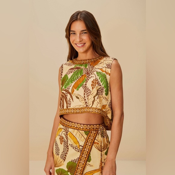 FARM Rio Tops - FARM RIO Sand Foliage Sketch Lenzing™ Ecovero™ Euroflax™ Blouse